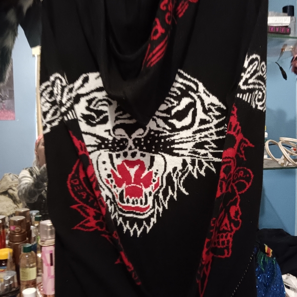 ED HARDY NWT Hooded Wool Blend Knit Sweater Cardigan Vintage Zip Up Lion. L - Picture 11 of 15